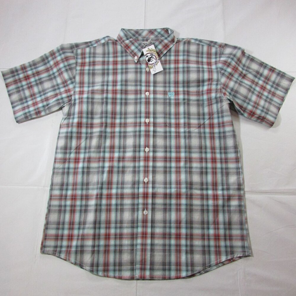 Cinch Boy's XXL Short Sleeve Plaid Button Up Western Shirt - Multi